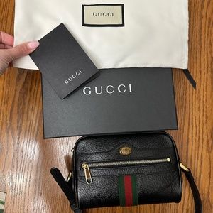 GUCCI Black Leather Mini Ophidia Crossbody Bag